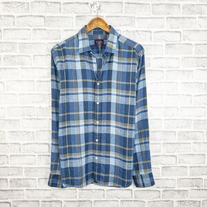 UNTUCKit Linen Button up Shirt Blue Plaid Wrinkle Resistant Large